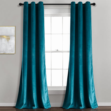 Prima Velvet Solid Grommet Light Filtering Curtain Panel Set
