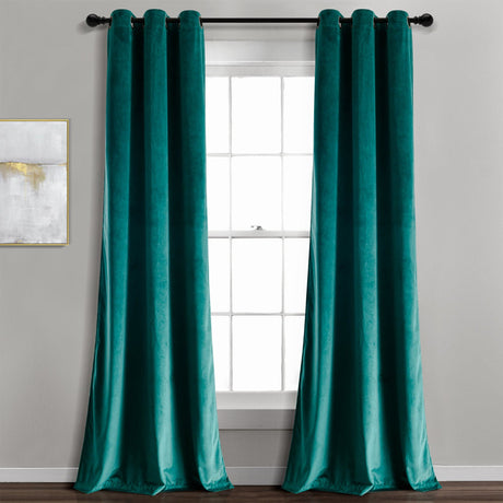 Prima Velvet Solid Grommet Light Filtering Curtain Panel Set