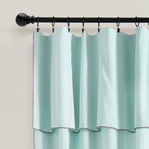 Modern Faux Linen Embroidered Edge Window Curtain Panel Set with Attached Valance