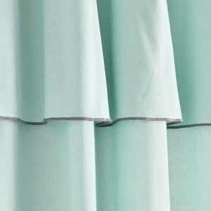Modern Faux Linen Embroidered Edge Window Curtain Panel Set with Attached Valance