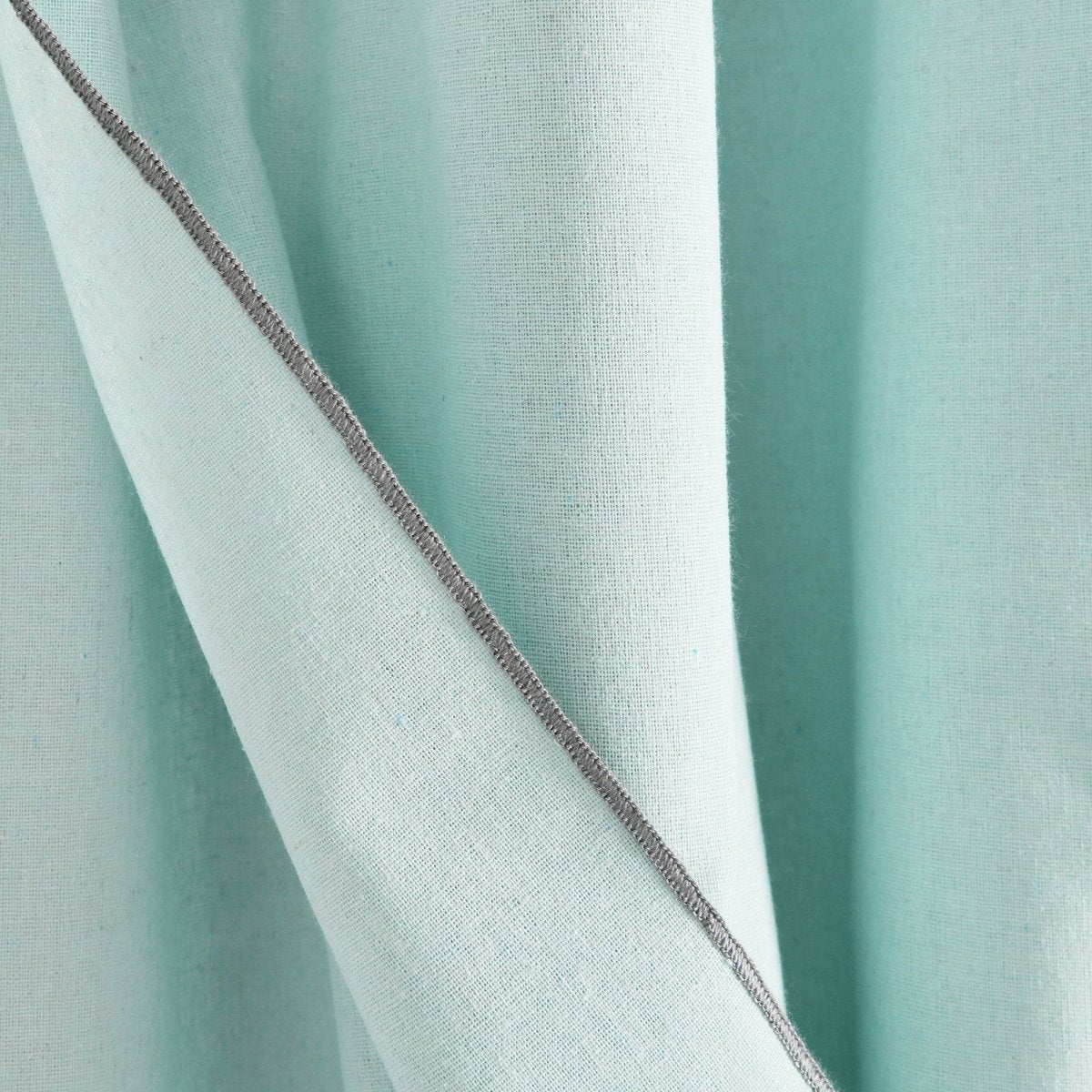 Modern Faux Linen Embroidered Edge Window Curtain Panel Set with Attached Valance