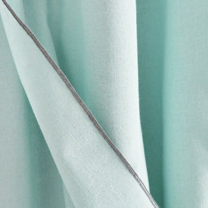 Modern Faux Linen Embroidered Edge Window Curtain Panel Set with Attached Valance