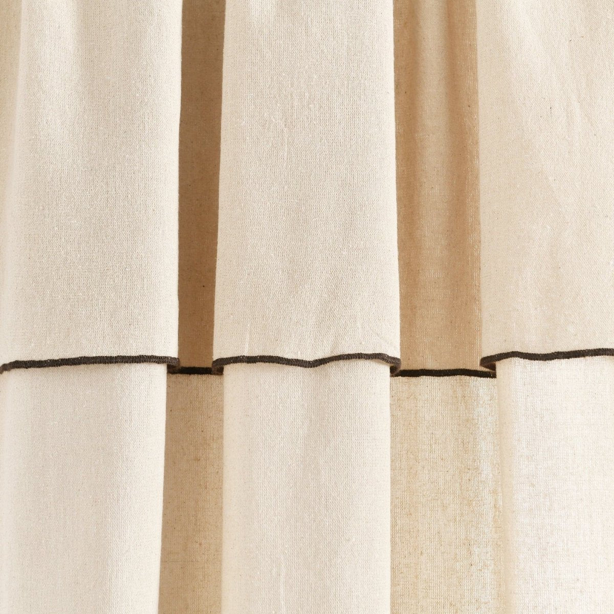 Modern Faux Linen Embroidered Edge Window Curtain Panel Set with Attached Valance