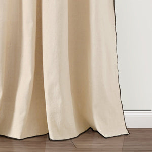 Modern Faux Linen Embroidered Edge Window Curtain Panel Set with Attached Valance