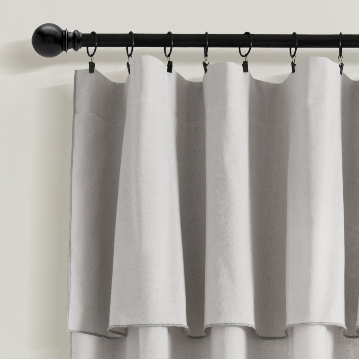 Modern Faux Linen Embroidered Edge Window Curtain Panel Set with Attached Valance
