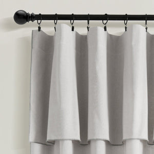 Modern Faux Linen Embroidered Edge Window Curtain Panel Set with Attached Valance