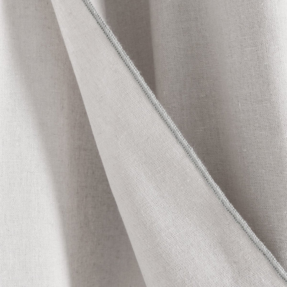 Modern Faux Linen Embroidered Edge Window Curtain Panel Set with Attached Valance