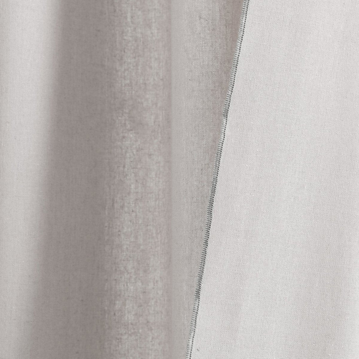 Modern Faux Linen Embroidered Edge Window Curtain Panel Set with Attached Valance