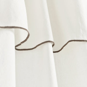 Modern Faux Linen Embroidered Edge Window Curtain Panel Set with Attached Valance