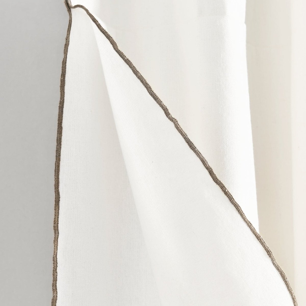 Modern Faux Linen Embroidered Edge Window Curtain Panel Set with Attached Valance