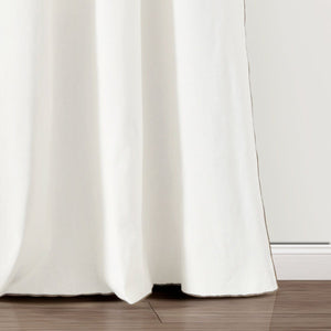 Modern Faux Linen Embroidered Edge Window Curtain Panel Set with Attached Valance