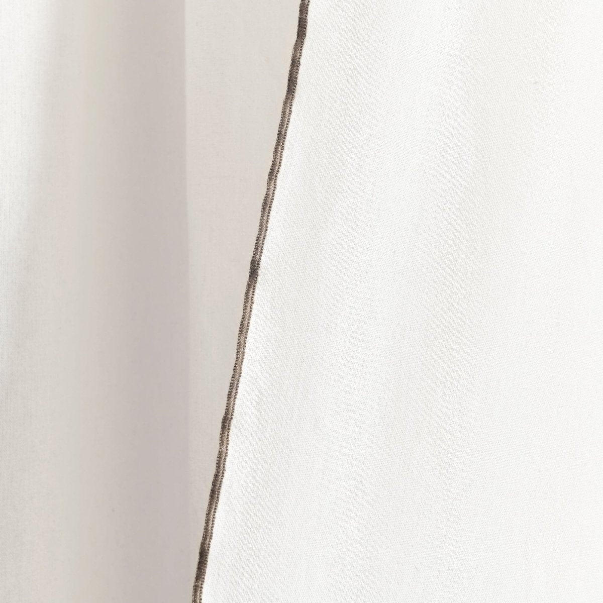 Modern Faux Linen Embroidered Edge Window Curtain Panel Set with Attached Valance