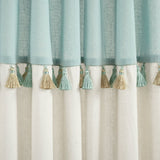 Boho Faux Linen Tassel Color Block Window Curtain Panel Set