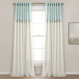 Boho Faux Linen Tassel Color Block Window Curtain Panel Set