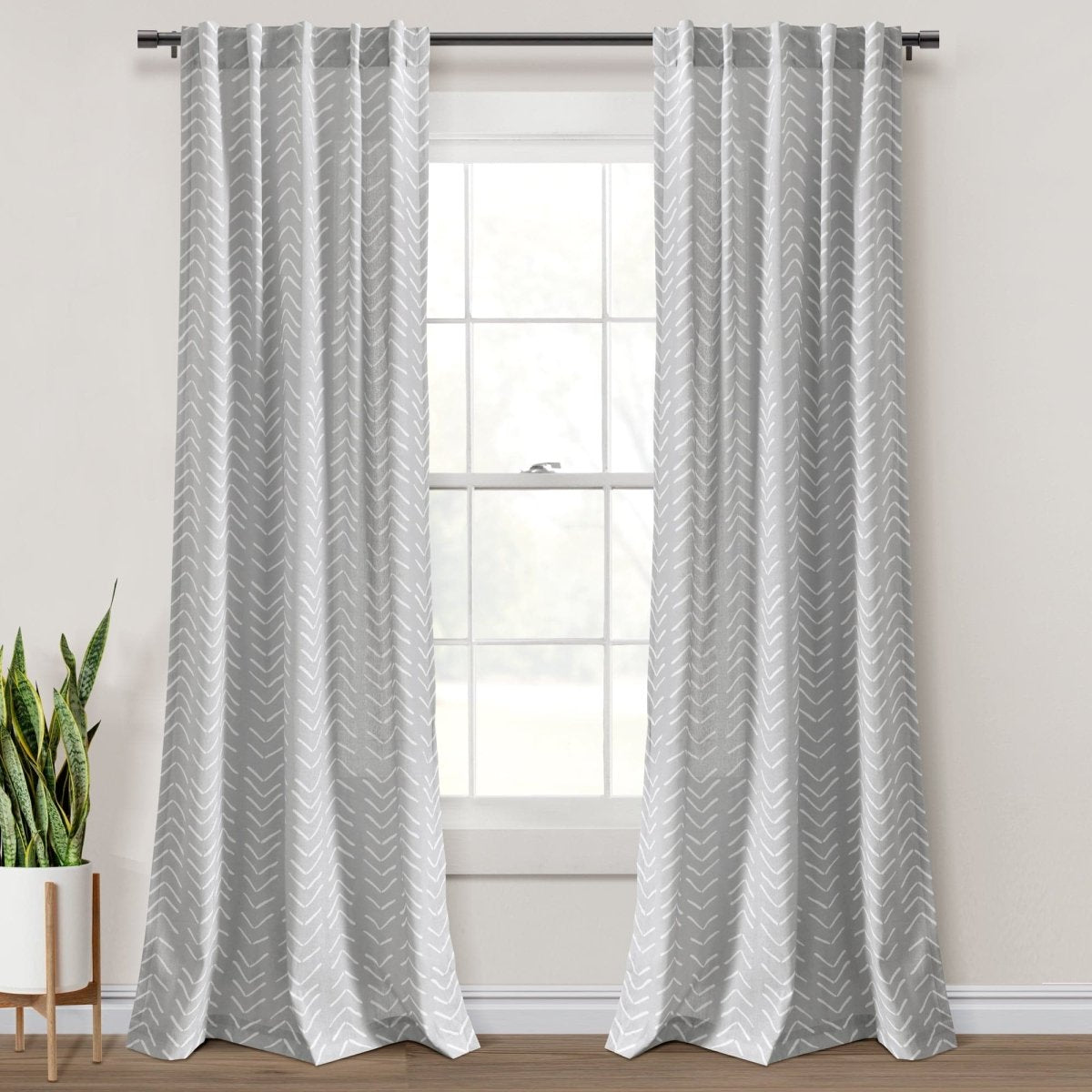 Hygge Modern Arrow Faux Linen Window Curtain Panel Set 2 Pieces