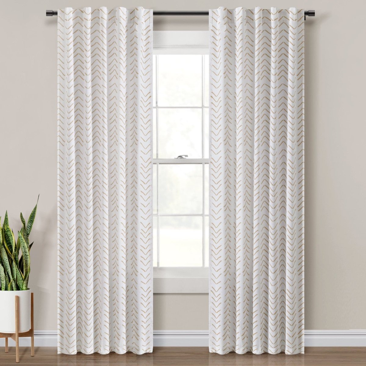 Hygge Modern Arrow Faux Linen Window Curtain Panel Set 2 Pieces