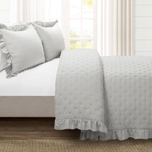 LushDecor Reyna Ruffle Reversible Oversized 3 Piece Quilt Set in Light Gray - view 2