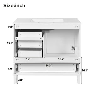 Bathroom Vanity, Modern Bathroom Cabinet With Sink Combo Set, Bathroom Storage Cabinet With A Soft Closing Door And 3 Drawers, Solid Wood Frame
