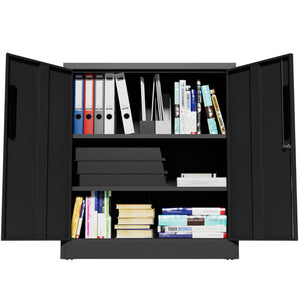 Heavy Duty Storage Cabinet With Lock, 2 Door File Cabinet With 2 Adjustable Shelves - Black