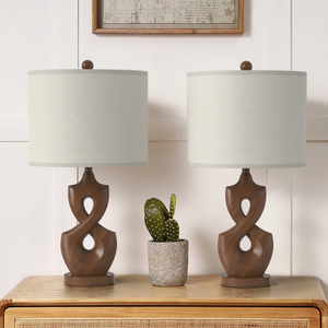 Resin Dimmable Table Lamp Pair with USB Ports, 24.5-Inch, Antique Natural
