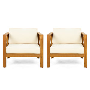 Outdoor Acacia Wood Club Armchair with Cushions (Set of 4)