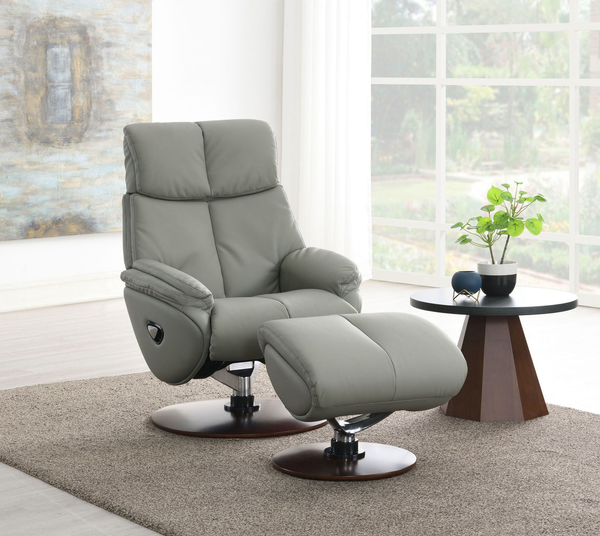 Kandoro - Top Grain Leather Accent Chair With Swivel & Ottoman - Gray - Best Buy Furniture