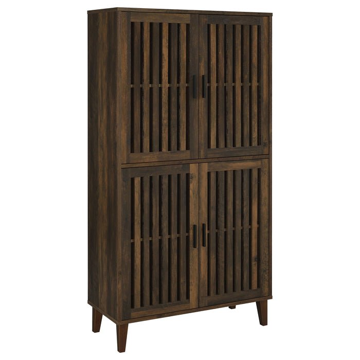 Tall Accent Cabinet with Slatted Doors - 4 Door - Brown