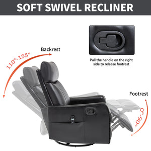 Black Faux Leather Heat Massage Manual Recliner Chair