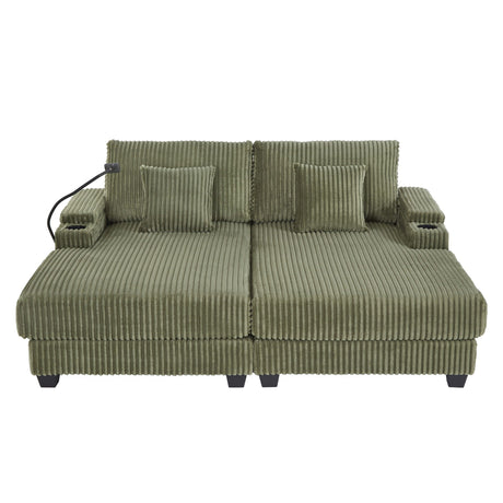Modern Chaise Sofa With Adjustable Backrest, Cup Holders, Phone Holder & Storage Compartments