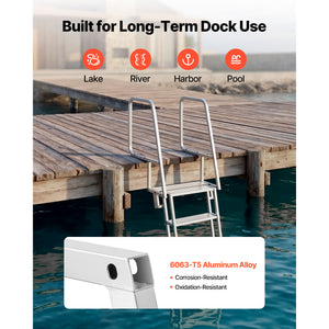 Flip-Up Dock Ladder, 4-Step, Heavy-Duty Aluminum Alloy Pontoon Boat Swim Ladder
