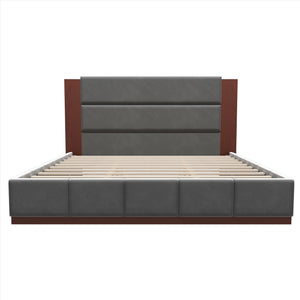 Modern Upholstered Platform Bed With Extended Headboard