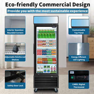 Glass Door Merchandiser Refrigerator Swing Door Commercial Display Refrigerators Merchandising Refrigeration With LED Top Panel