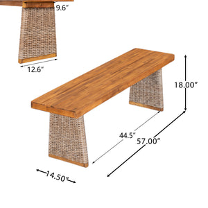 Outdoor Acacia Wood Bench (Set of 2), Teak Finish