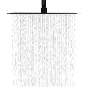 12" Square Rainfall Shower Head With Wall / Ceiling Mount, 304 Stainless Steel - Matte Black