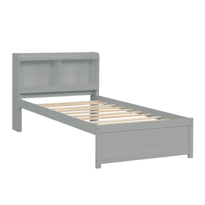 Twin Bed With Trundle and Bookcase Headboard - Wood Frame, Multiple Colors