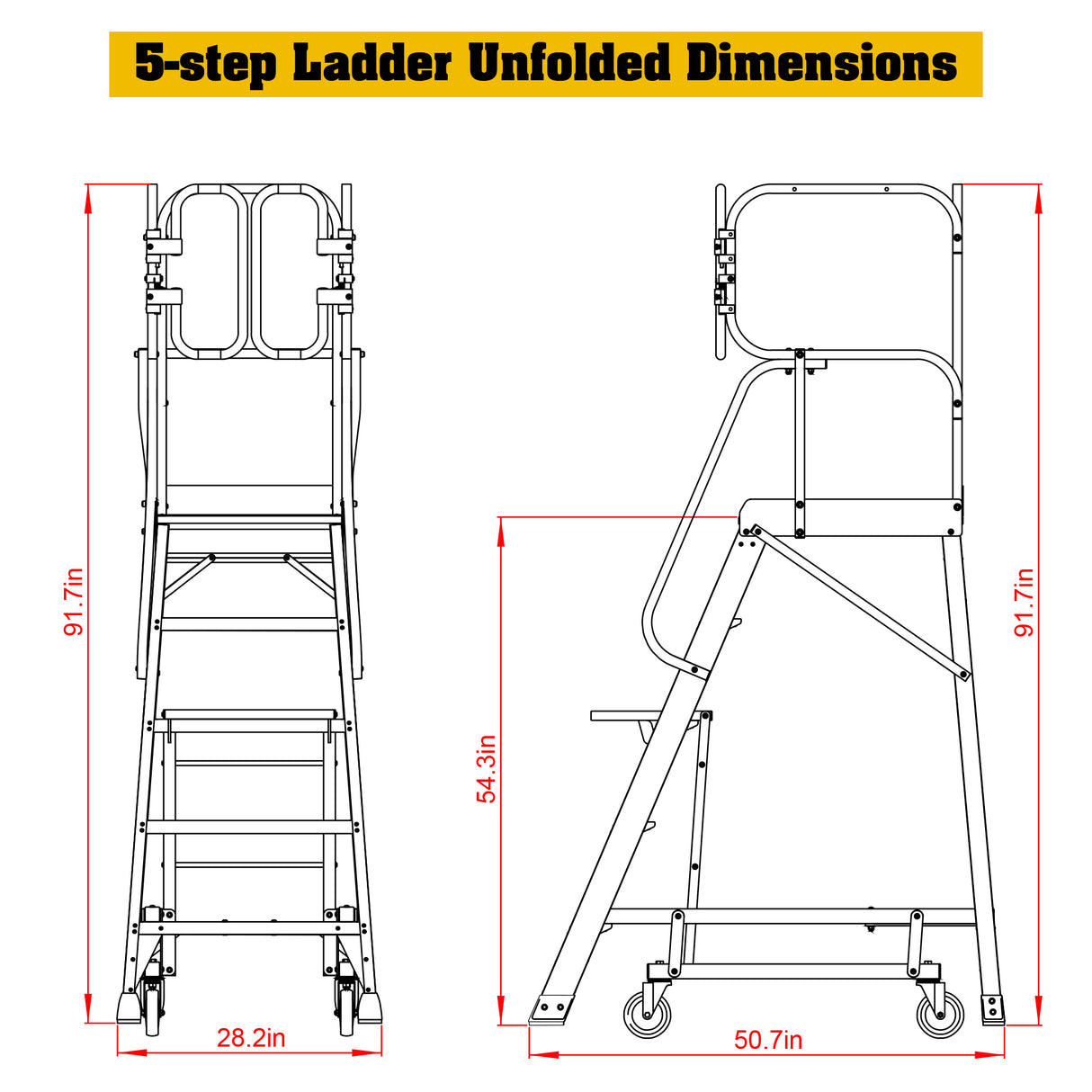 5 Step 375lbs Aluminum Rolling Platform Ladder