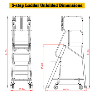 5 Step 375lbs Aluminum Rolling Platform Ladder