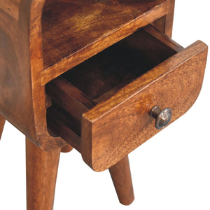 Solid Wood Extra Mini Curve Bedside, 1-Drawer, 1 Open-Slot, Chestnut