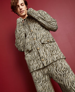 Mens Relaxed Fit Jacquard Sweater Jacket