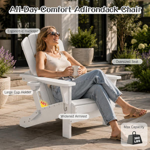 Adirondack Chairs Set of 2 with Folding Design and Cup Holder - White