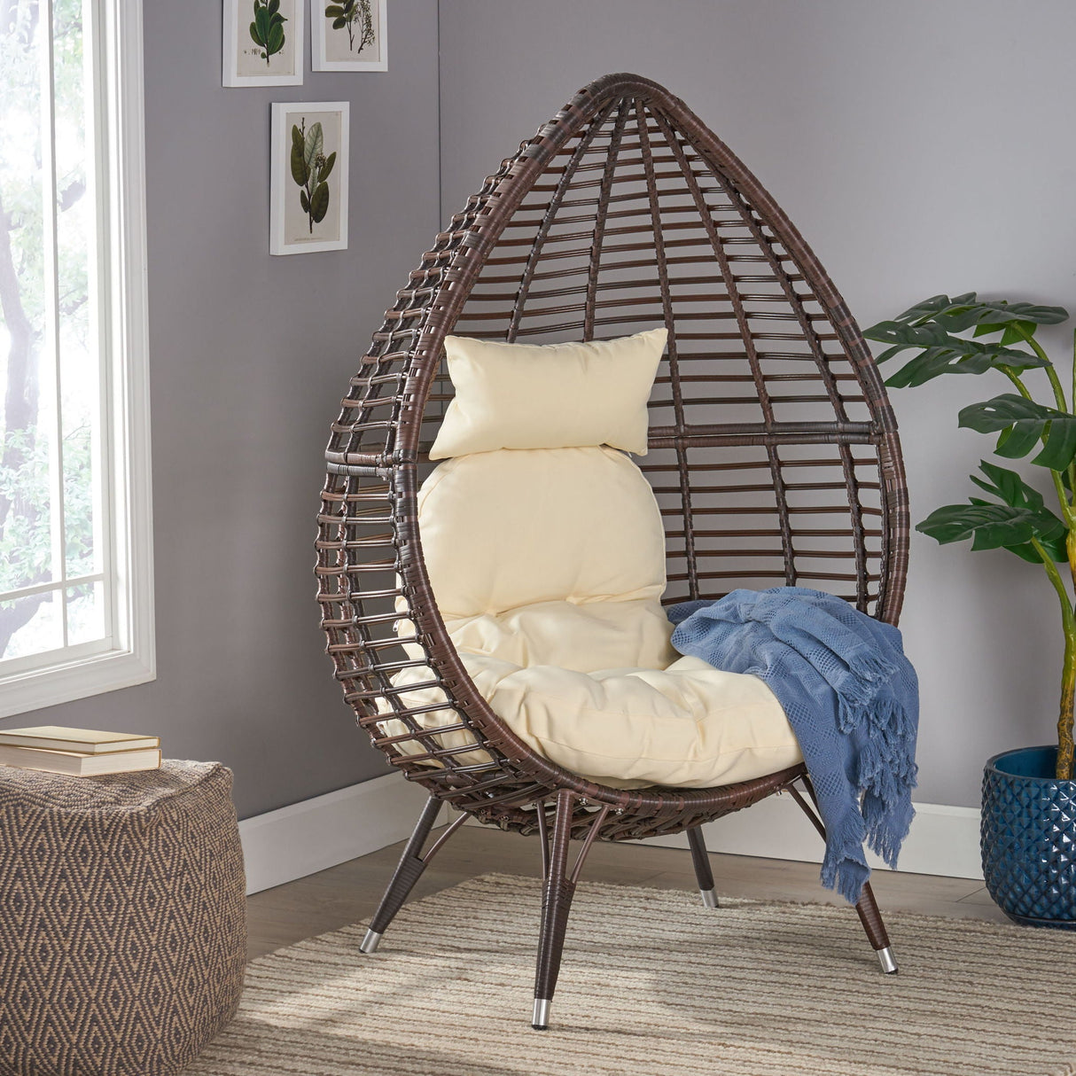 Cutter Teardrop Patio Chair With Water Resistant Cushion - Multi / Brown / Beige - Best Buy Furniture