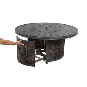 All Weather 4 Person Patio Sofa Set With Fire Pit And Side Table Rustproof - Brown
