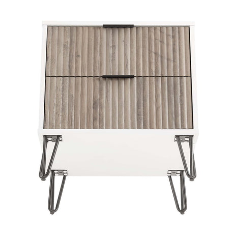 Dumbo - Fluted Nightstand With 2 Drawers - Gray / White