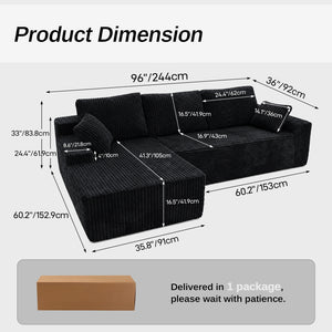 New 96" Frameless Boneless Soft Sofa, Cloud Sectional Couch with L-Shaped Chaise