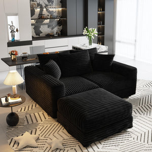 Deep Seat Convertible Sofa With Soft Pillows And Ottomans
