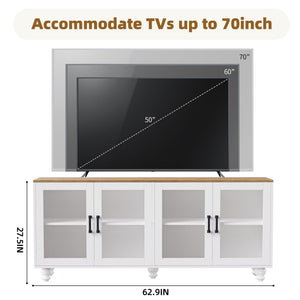 Farmhouse TV Stand With Solid Wood Gourd Shaped Legs For TVs Up To 70"