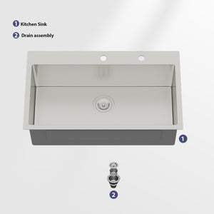 33 Inch Topmount Sink - Stainless Steel Kitchen Sink