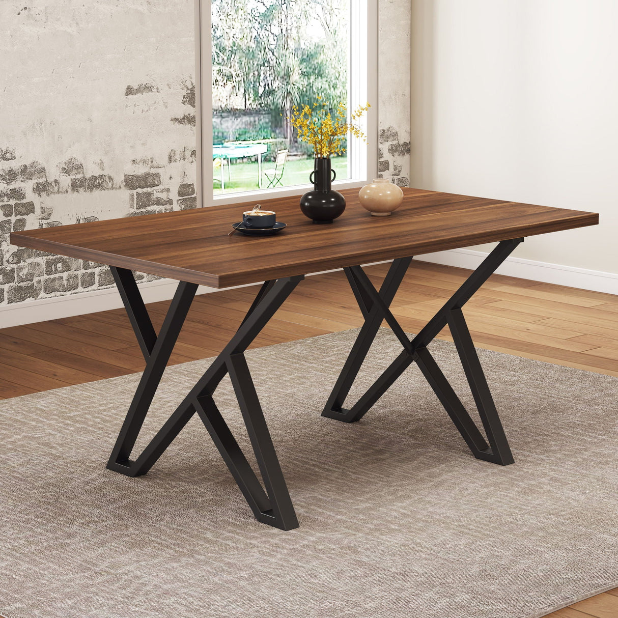 Industrial Style Indoor Dining Table With Metal Legs - Walnut / Black - Best Buy Furniture