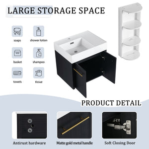 Modern Wall Mounted Bathroom Vanity With Thick Edge Resin Sink And Storage Rack