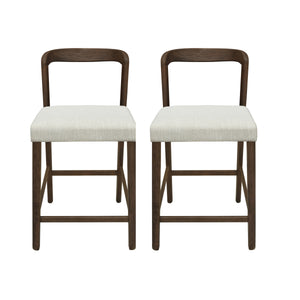 Solid Rubber Wood Counter Stools (Walnut + Beige) Set of 2